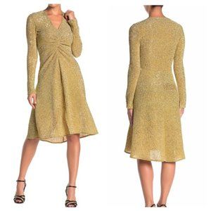 Donna Morgan Women's Sequin Metallic Knit Dress Gold Size 4 Petite NWT
